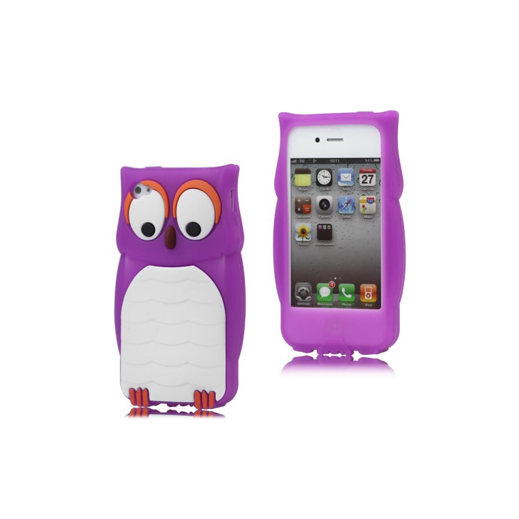 Lovely Owl Designs Silicone Skin Case Cover for iPhone 4 4S - Purple