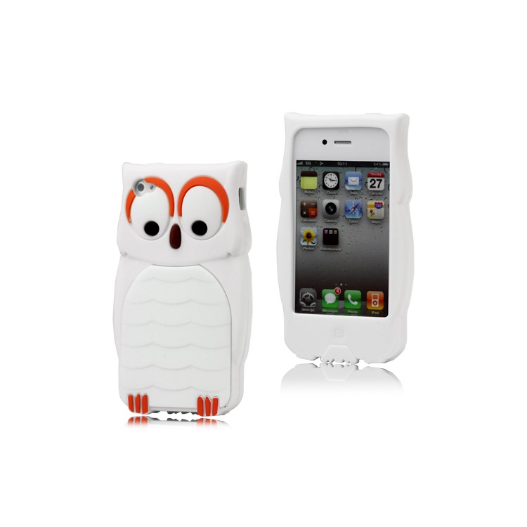 iPhone 4 4S Adorable Owl Designs Silicone Case Cover Skin - White