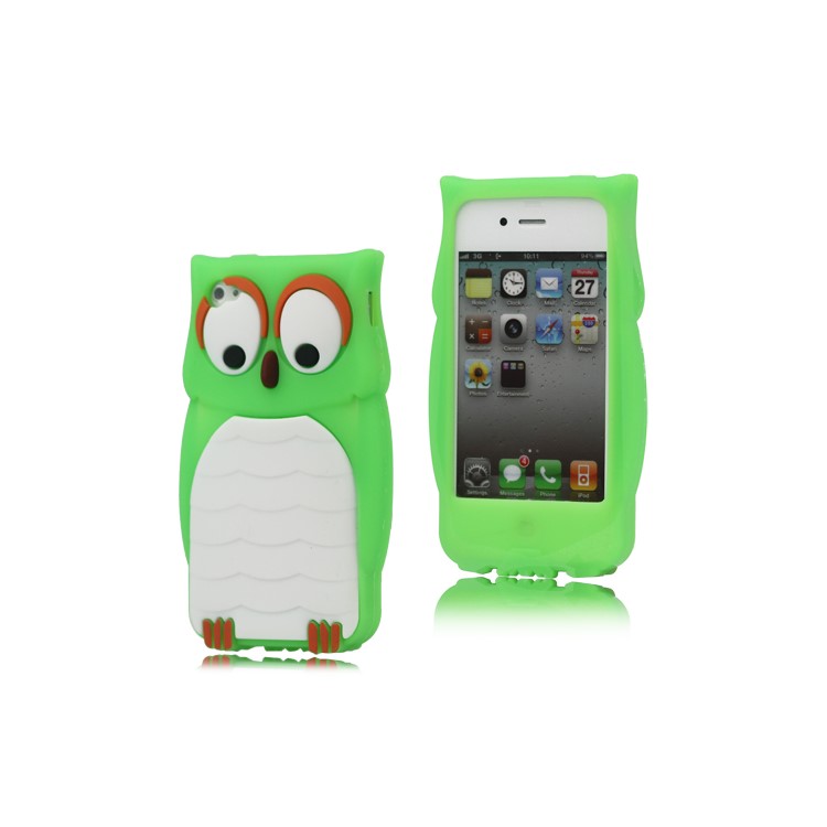 iPhone 4 4S Likable Owl Designs Silicone Skin Cover Case - Green
