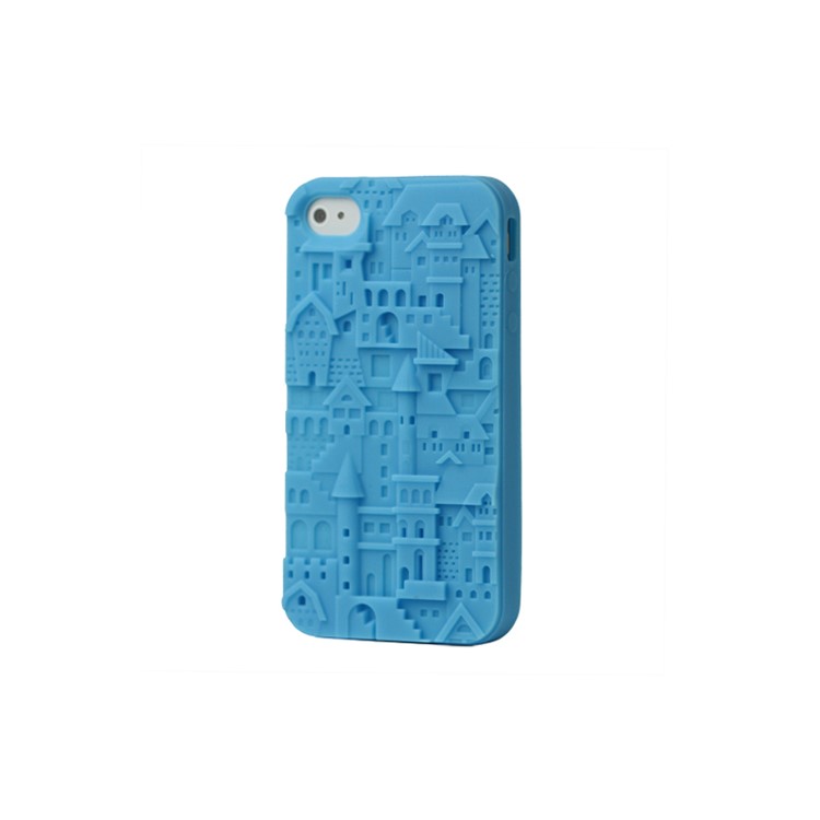 Retro 3D Castle Silicone Case Cover for iPhone 4 4S - Blue