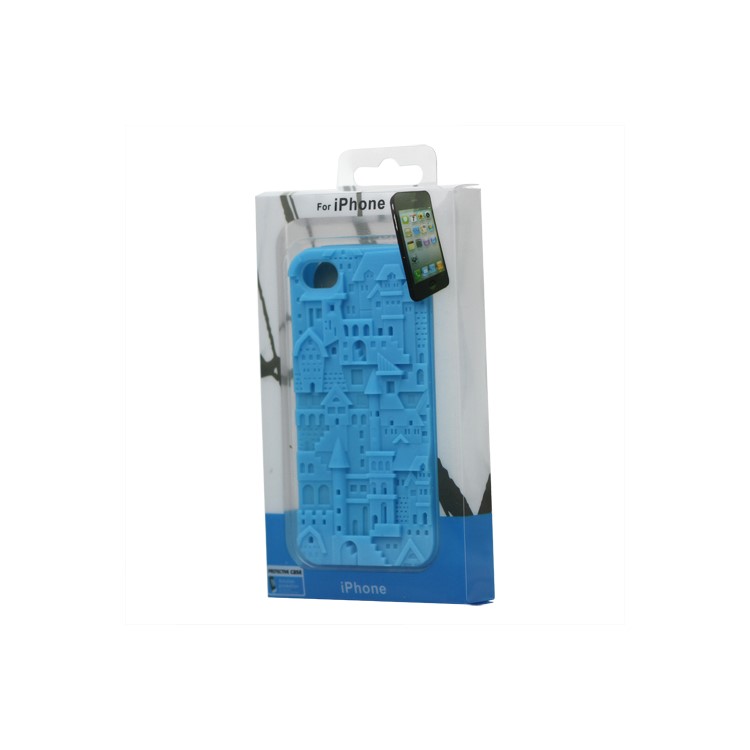 Retro 3D Castle Silicone Case Cover for iPhone 4 4S - Blue