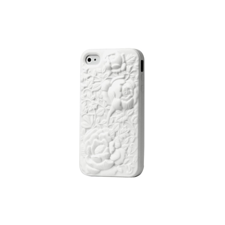 3D Flowers Silicone Skin Cover for iPhone 4 4S - White