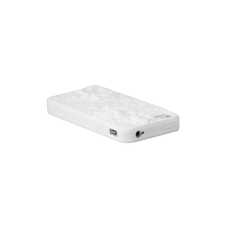 3D Flowers Silicone Skin Cover for iPhone 4 4S - White