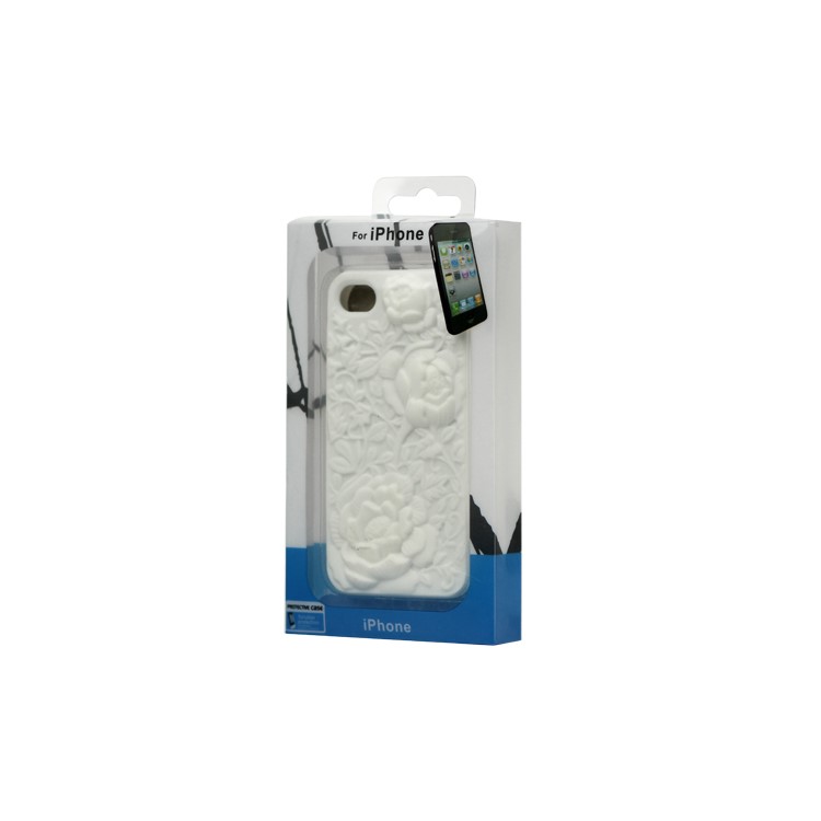 3D Flowers Silicone Skin Cover for iPhone 4 4S - White
