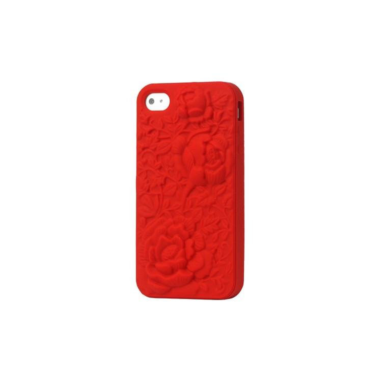 3D Flowers Silicone Case Cover for iPhone 4 4S - Red