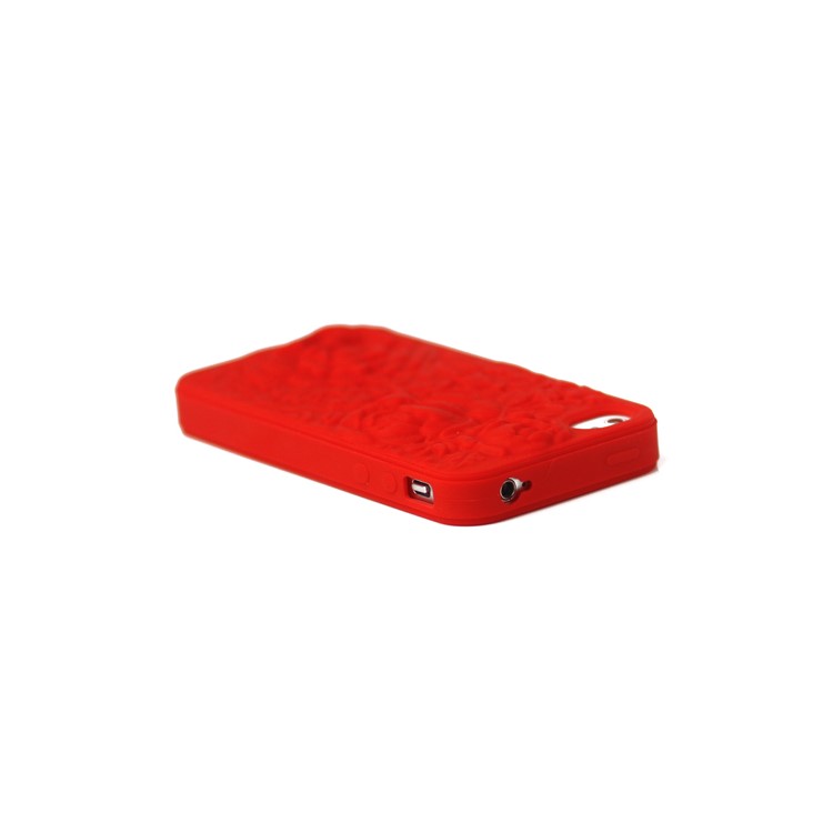 3D Flowers Silicone Case Cover for iPhone 4 4S - Red