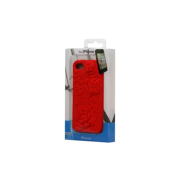 3D Flowers Silicone Case Cover for iPhone 4 4S - Red