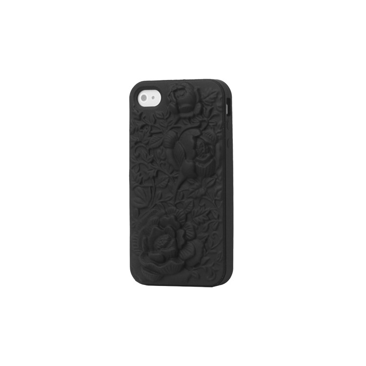 Flowers Silicone Cover Case 3D for iPhone 4 4S - Black