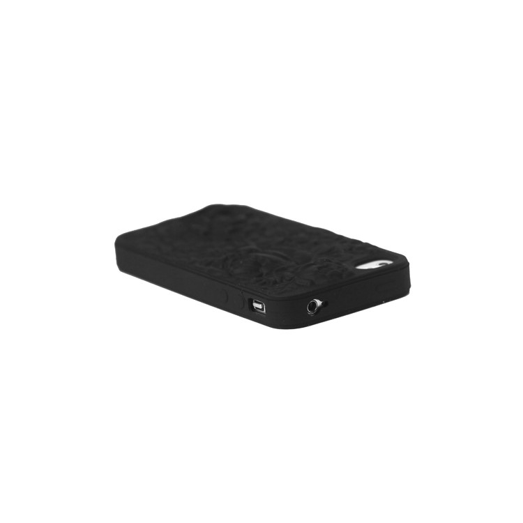 Flowers Silicone Cover Case 3D for iPhone 4 4S - Black