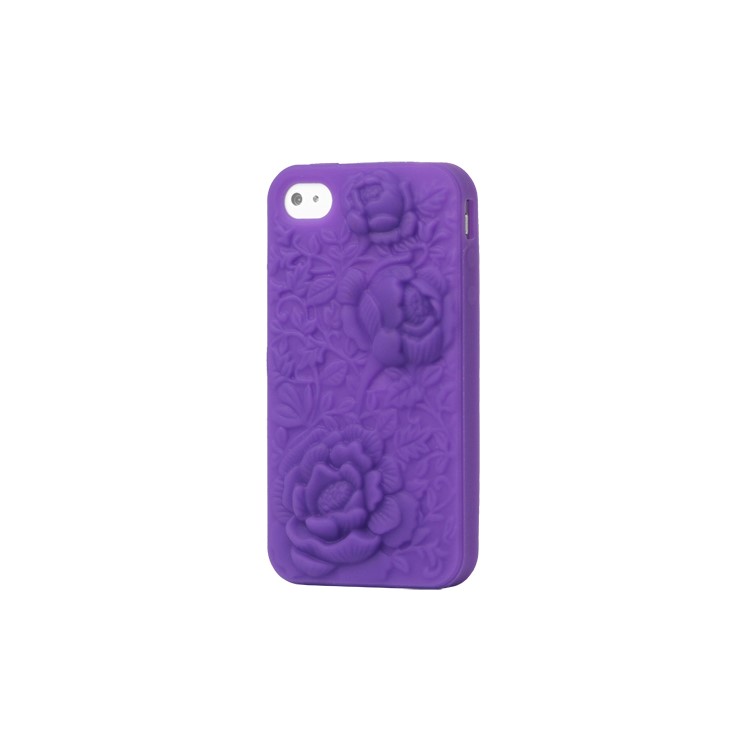 3D Flowers Silicone Case for iPhone 4 4S - Purple