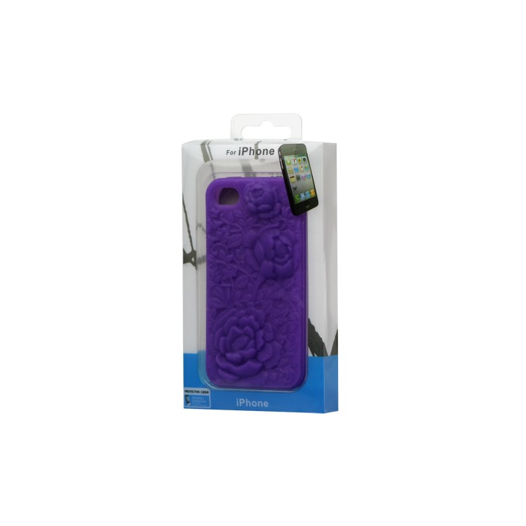 3D Flowers Silicone Case for iPhone 4 4S - Purple