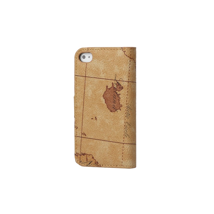 World Map iPhone 4 4S Flip Leather Wallet Case Cover - Brown