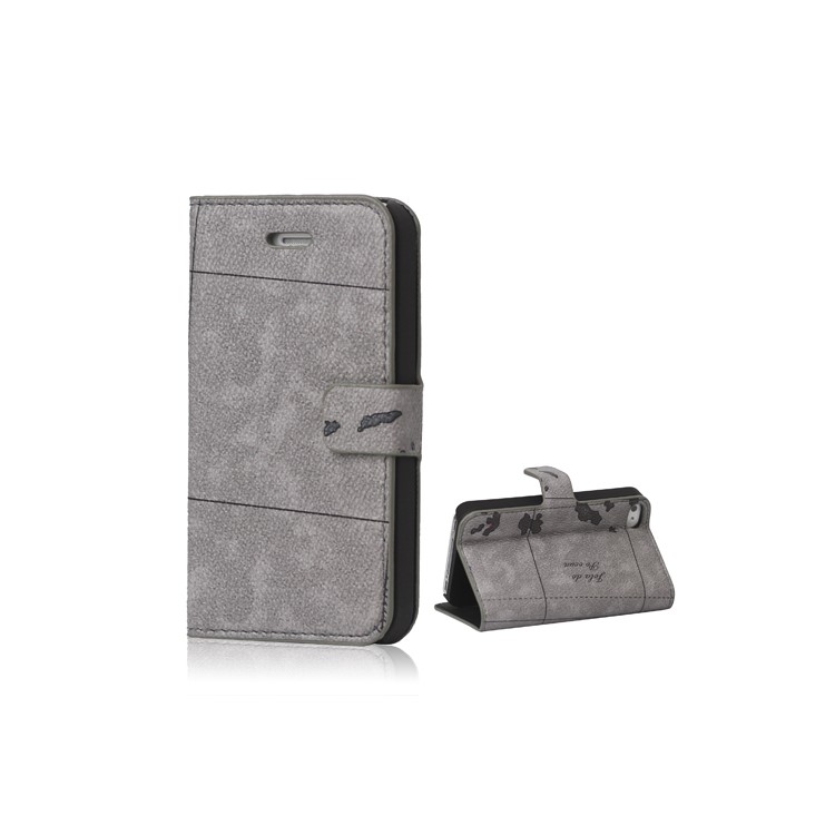 World Map iPhone 4 4S Flip Leather Wallet Case Cover - Grey