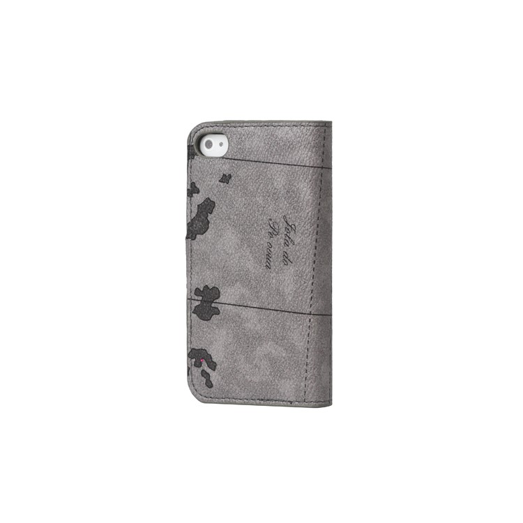 World Map iPhone 4 4S Flip Leather Wallet Case Cover - Grey