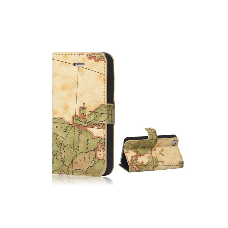 World Map iPhone 4 4S Flip Leather Wallet Case Cover - Yellow