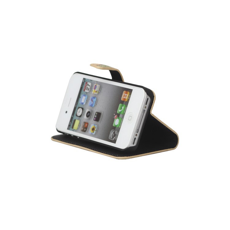 World Map iPhone 4 4S Flip Leather Wallet Case Cover - Yellow