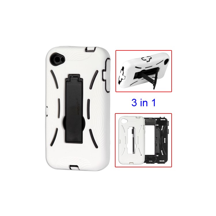 Snap-on Defender Stand Case for iPhone 4 4S - White