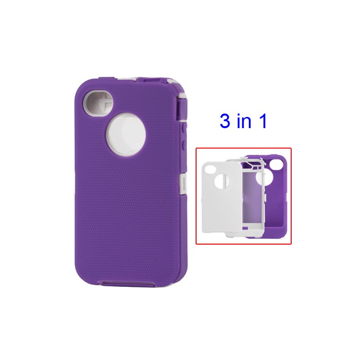 Snap-on Defender Case Cover for iPhone 4 4S - White / Purple