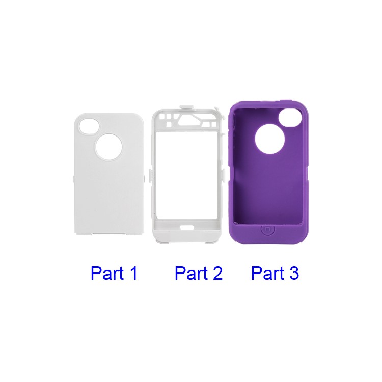 Snap-on Defender Case Cover for iPhone 4 4S - White / Purple