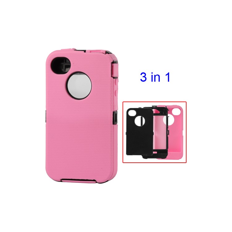Detachable Defender Case for iPhone 4 4S - Black / Pink