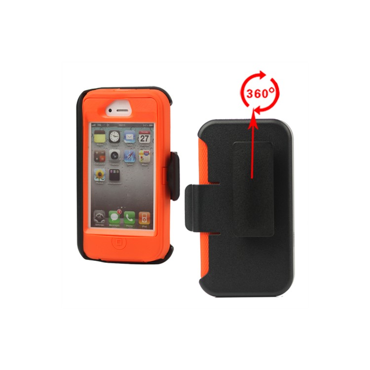 Superior Defender Case Cover for iPhone 4 4S with Belt Clip Holster - Orange