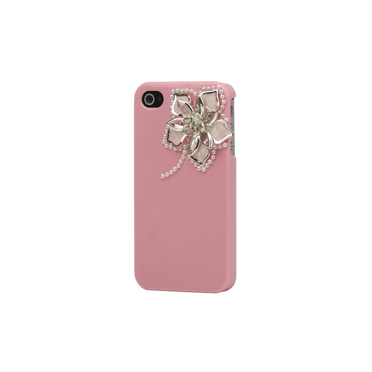 Sparkling Flowers Pearl Diamante Case Cover for iPhone 4 4S - Pink