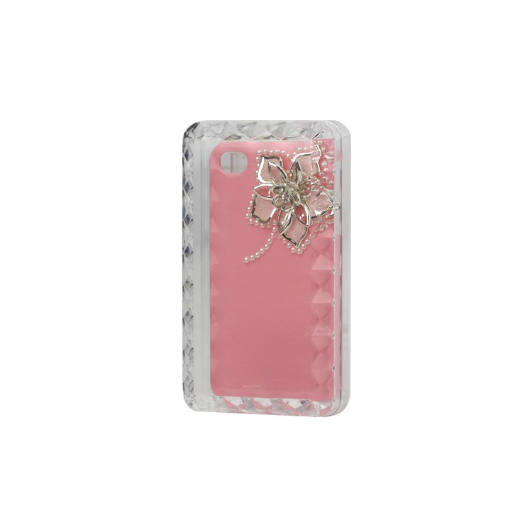 Sparkling Flowers Pearl Diamante Case Cover for iPhone 4 4S - Pink