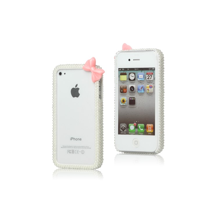 Bowknot Pearl Hard Plastic Bumper Case for iPhone 4 4S