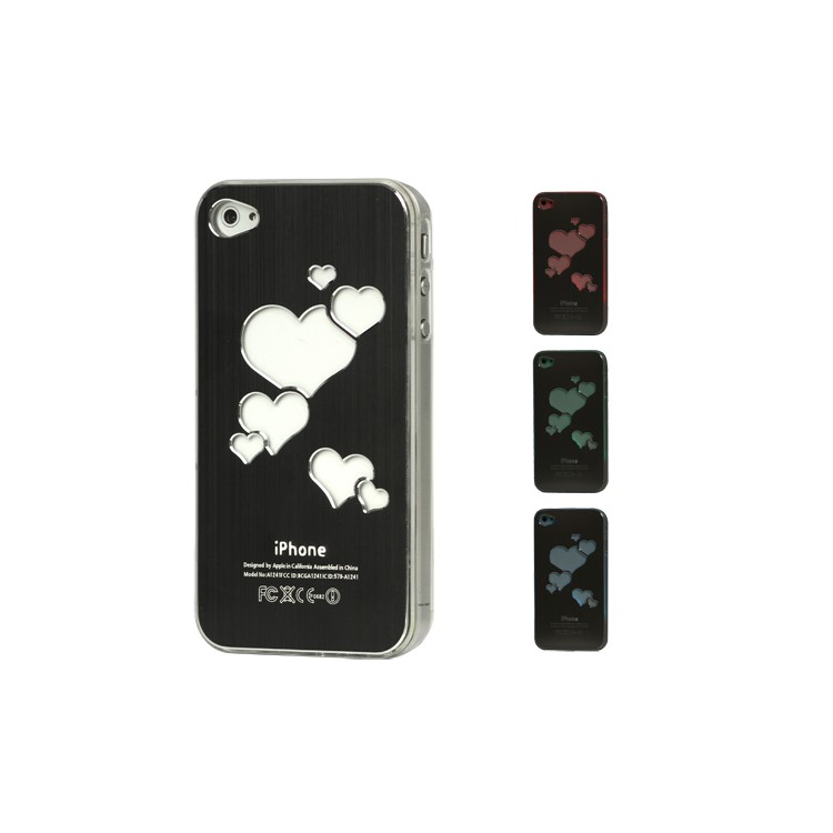Sculptural Heart Brushed Metal Aluminum Flasher Protector for iPhone 4 4S - Black