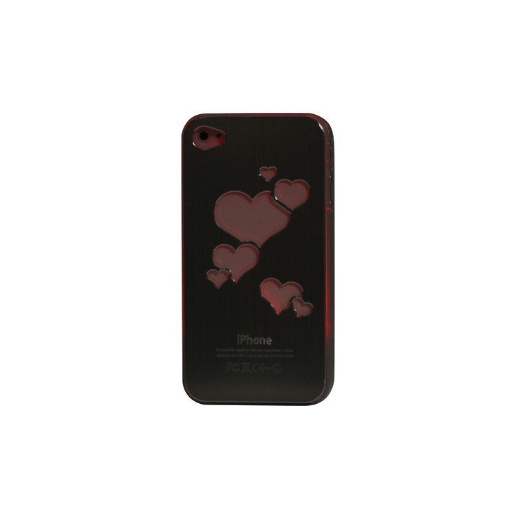 Sculptural Heart Brushed Metal Aluminum Flasher Protector for iPhone 4 4S - Black