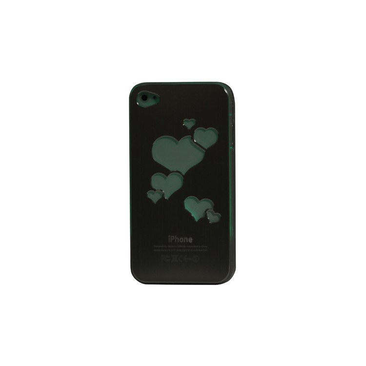 Sculptural Heart Brushed Metal Aluminum Flasher Protector for iPhone 4 4S - Black