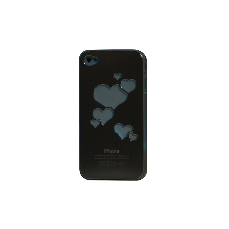 Sculptural Heart Brushed Metal Aluminum Flasher Protector for iPhone 4 4S - Black