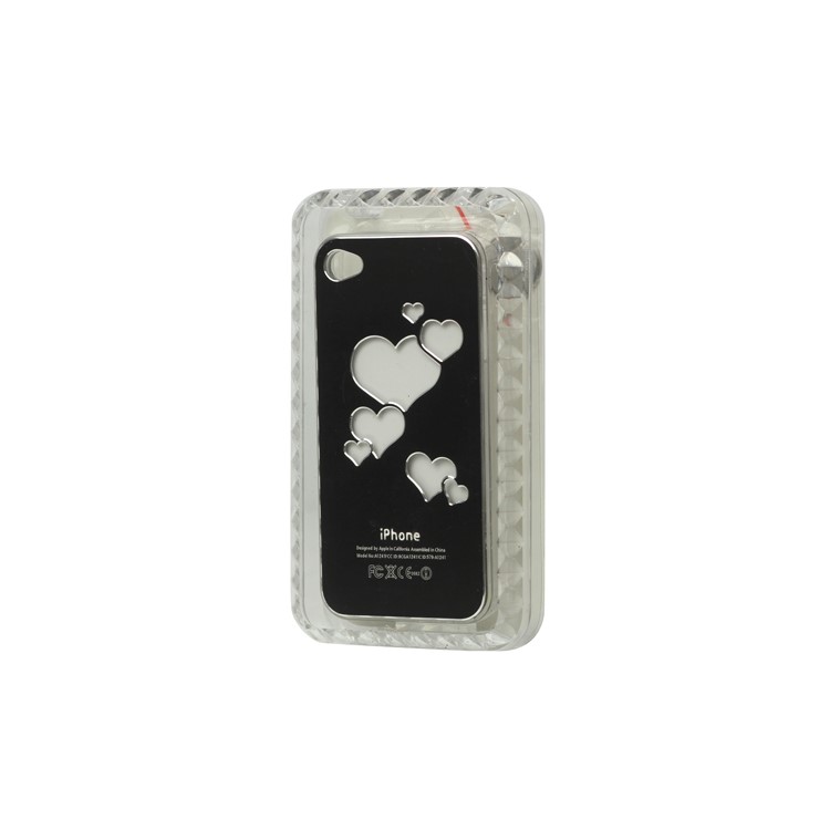 Sculptural Heart Brushed Metal Aluminum Flasher Protector for iPhone 4 4S - Black