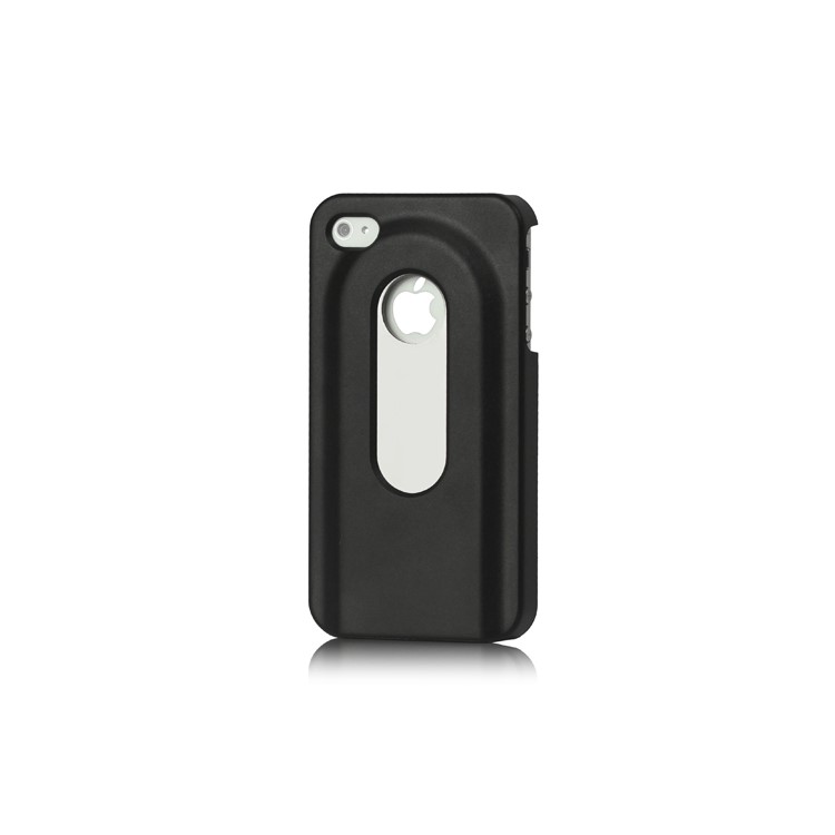 Stainless Steel with Slide Out Bottle Opener Plastic Cover for iPhone 4 4S - Black