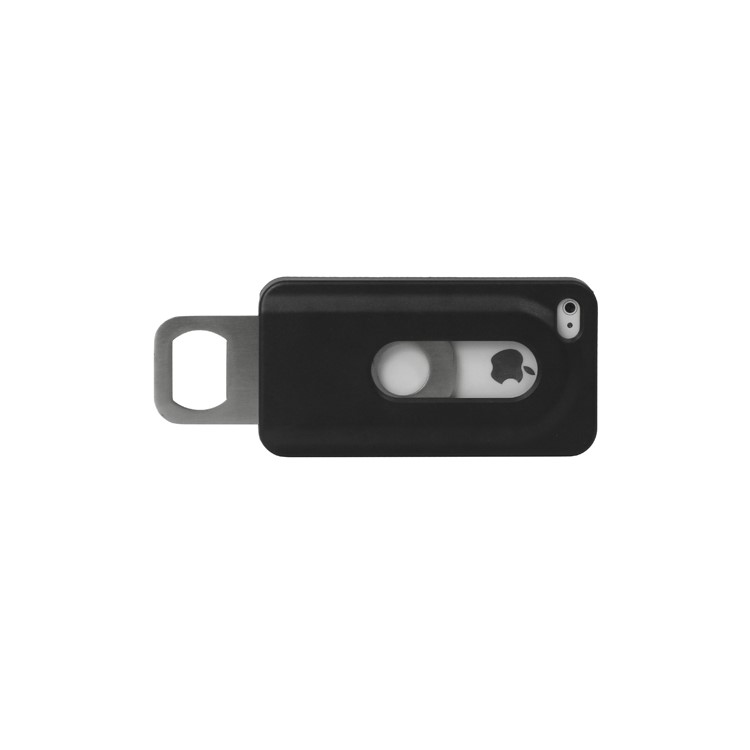 Stainless Steel with Slide Out Bottle Opener Plastic Cover for iPhone 4 4S - Black