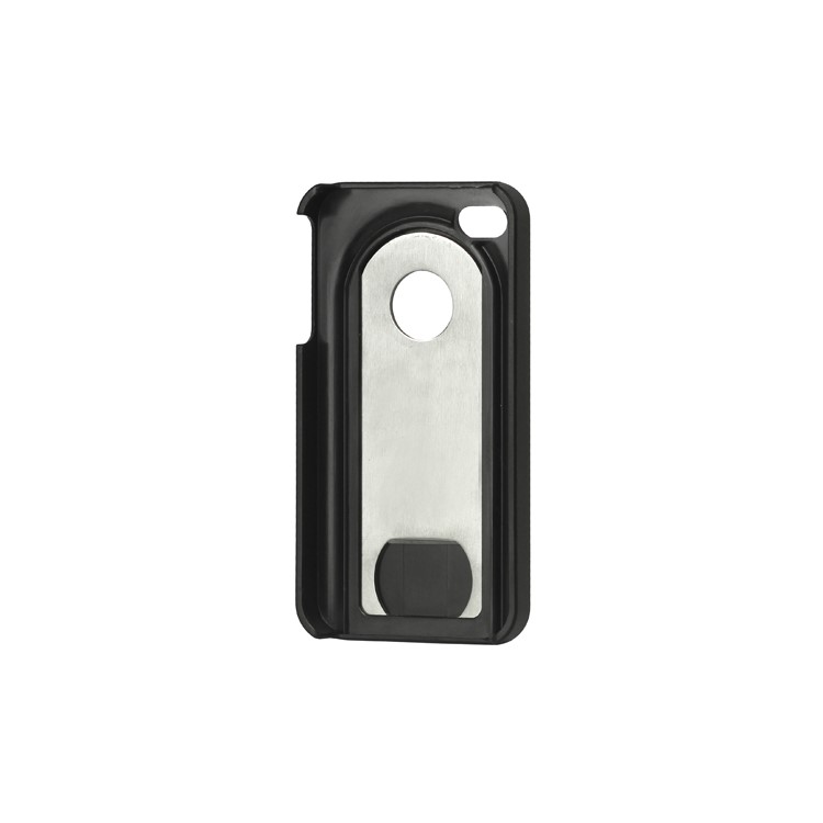Stainless Steel with Slide Out Bottle Opener Plastic Cover for iPhone 4 4S - Black
