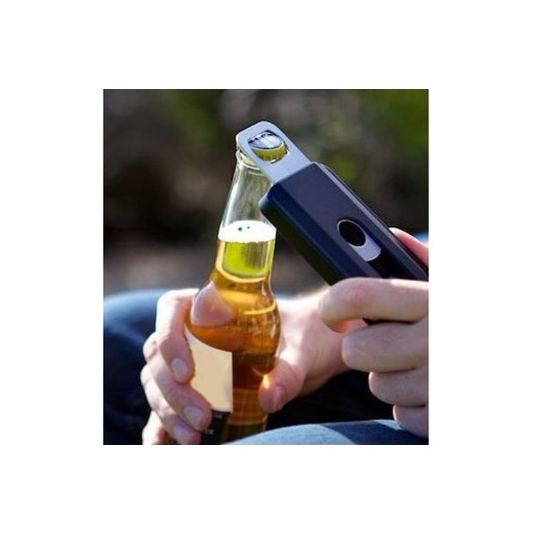 Stainless Steel with Slide Out Bottle Opener Plastic Cover for iPhone 4 4S - Black