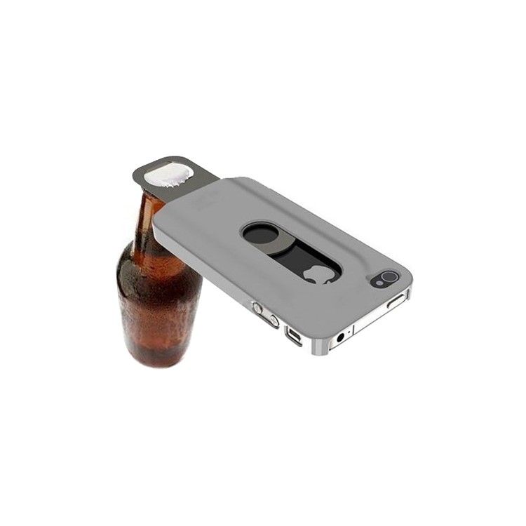 Stainless Steel with Slide Out Bottle Opener Plastic Cover for iPhone 4 4S - Black