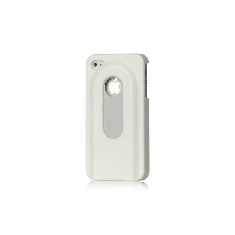 Stainless Steel with Slide Out Bottle Opener Plastic Cover for iPhone 4 4S - White