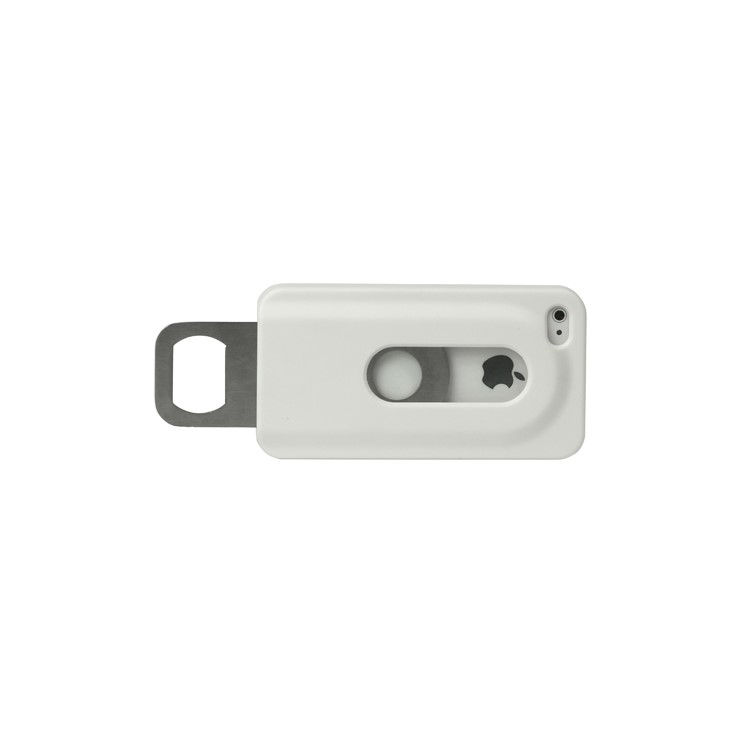 Stainless Steel with Slide Out Bottle Opener Plastic Cover for iPhone 4 4S - White