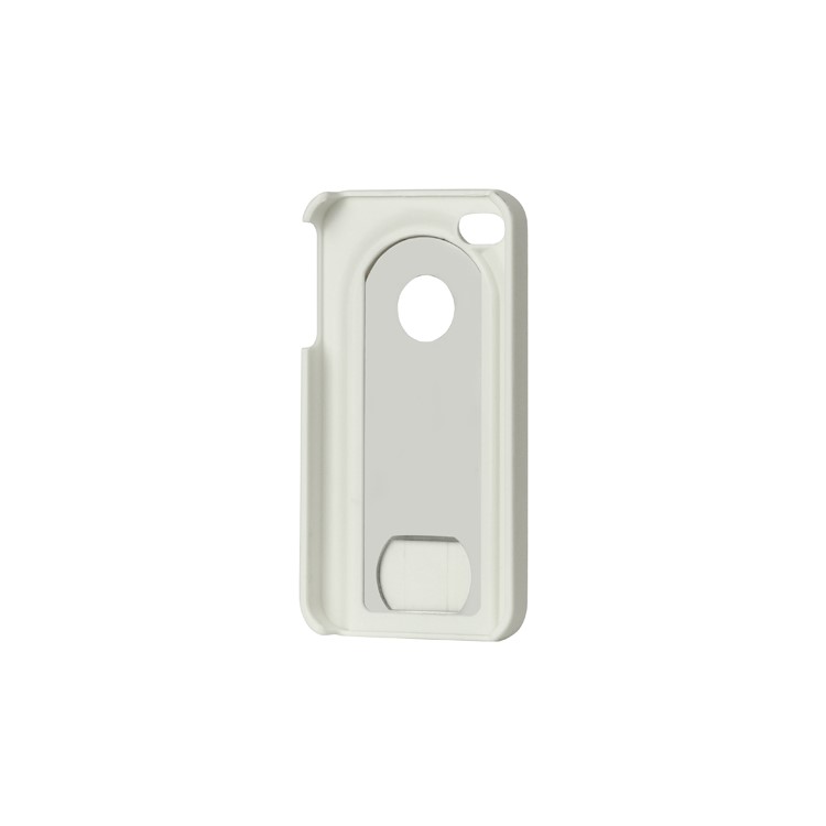 Stainless Steel with Slide Out Bottle Opener Plastic Cover for iPhone 4 4S - White