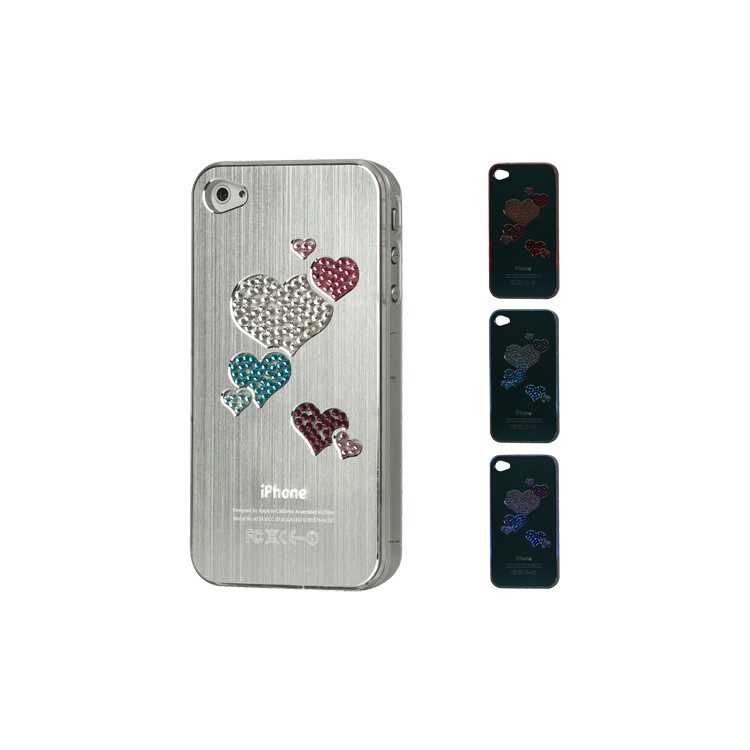 Diamond Heart Brushed Aluminium Flasher Protector for iPhone 4 4S - Silver