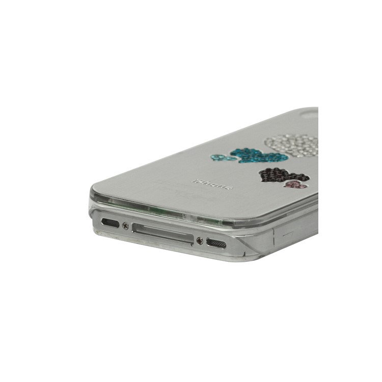 Diamond Heart Brushed Aluminium Flasher Protector for iPhone 4 4S - Silver