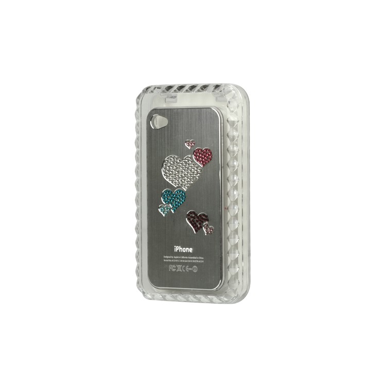 Diamond Heart Brushed Aluminium Flasher Protector for iPhone 4 4S - Silver
