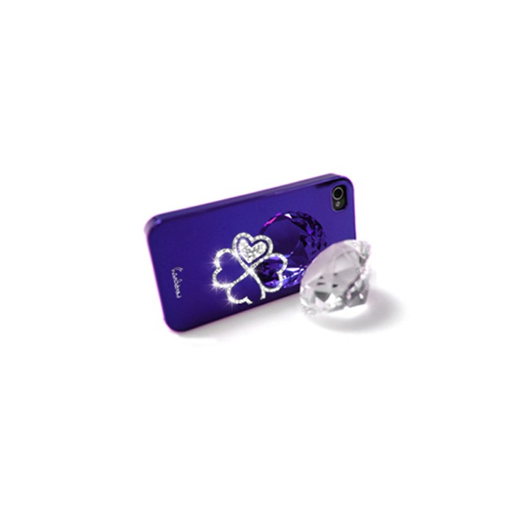 Eileen Clover Lime Series Rhinestone Electroplating Hard Case for iPhone 4 4S - Violet Purple