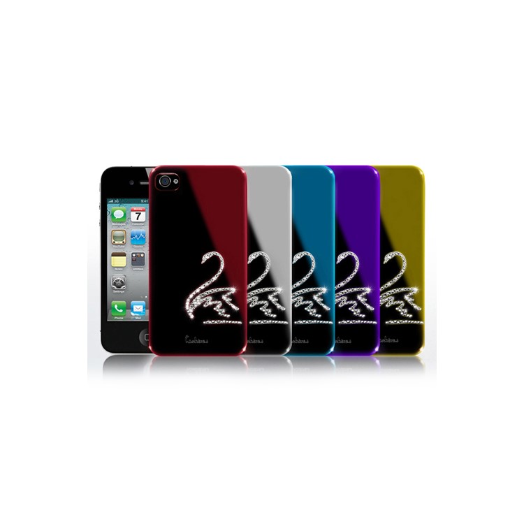 Eileen Swan Lime Series Rhinestone Electroplating Case Cover for iPhone 4 4S - Wine Red