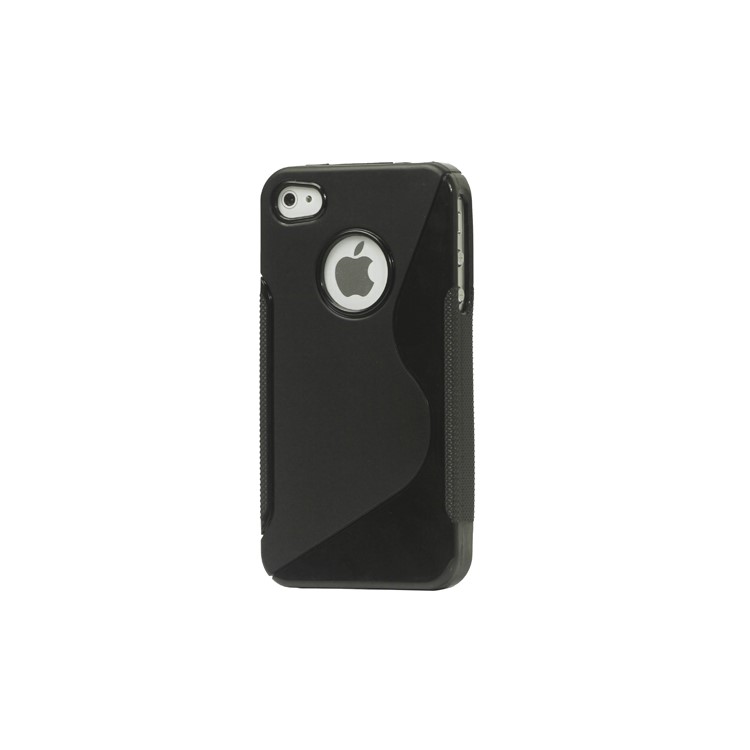 S Shape TPU Gel Case Cover for iPhone 4 4S - Black