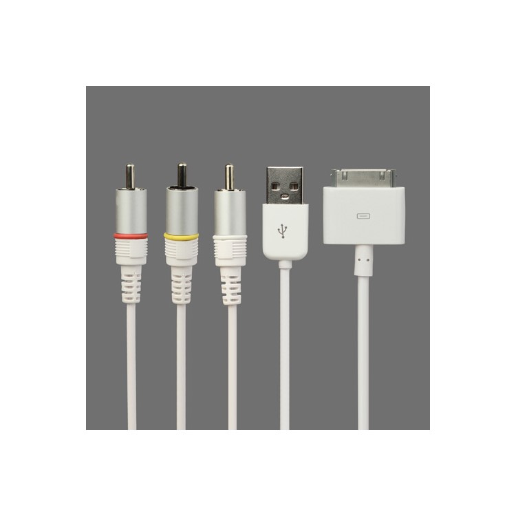 Composite AV Video to TV RCA Cable USB Charger for iPad 3rd Generation iPad 2 iPhone 4S iPod