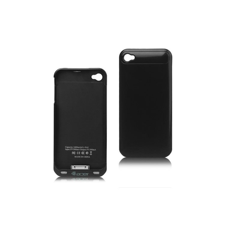 1600mAh External Backup Battery Charger Case with FM Transmitter for iPhone 4 4S - Black