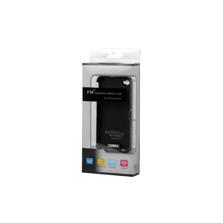 1600mAh External Backup Battery Charger Case with FM Transmitter for iPhone 4 4S - Black